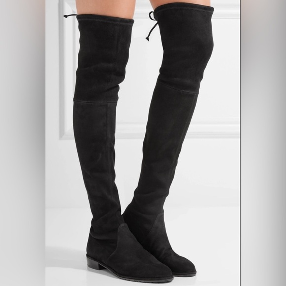 Stuart Weitzman LOWLAND OVER THE KNEE Stretch Suede Boots Black Sz 9 - Picture 1 of 9